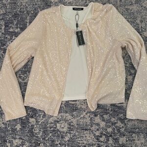 Cable & Gauge Sequin Cream Blazer